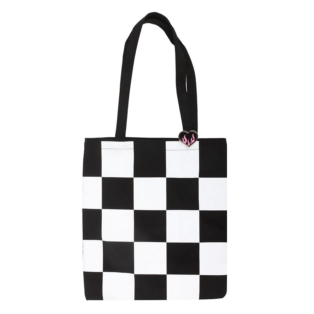 Something Different - Checkerboard Print Polycotton with Enamel Heart Pin Tote bag - Multicolours